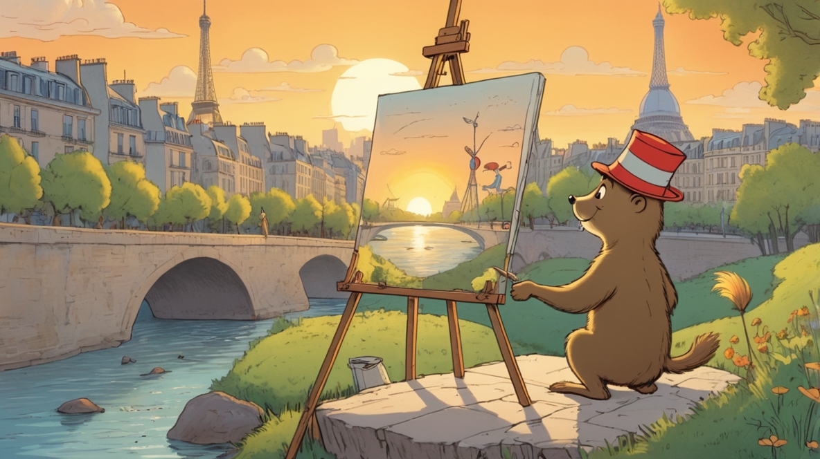 Artistic illustration of a Go gopher mascot painting or creating digital artwork, representing the creative process of generating AI imagery for blog posts