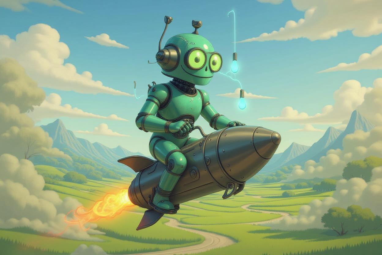 Markbot Robot on Steampunk Rocket