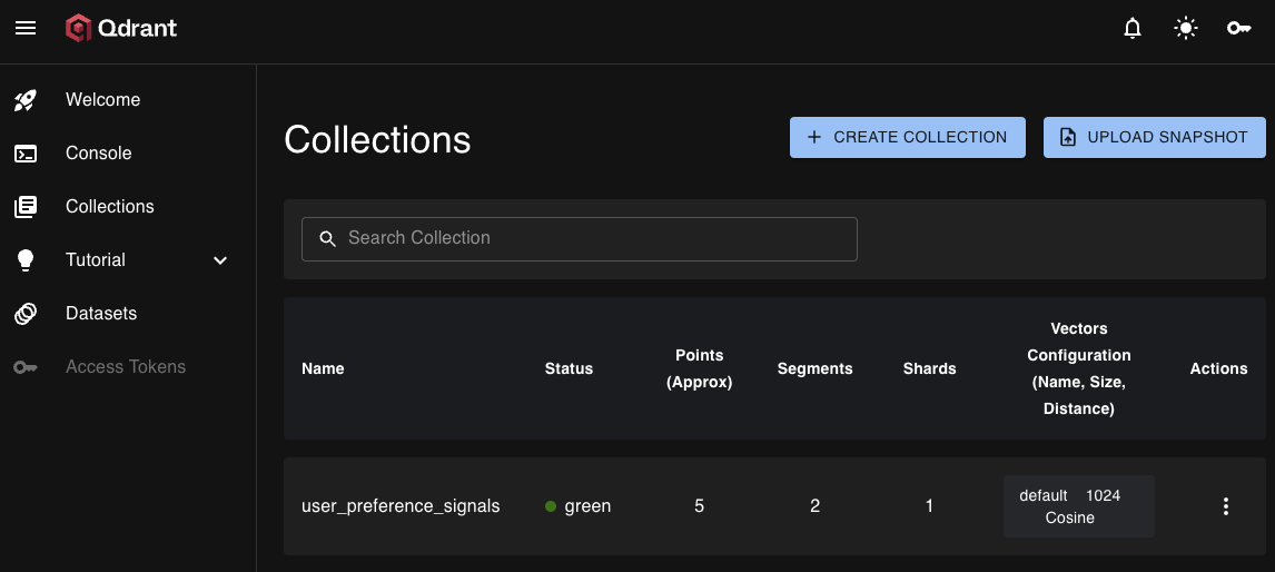 QDrant vectors for user preference signals