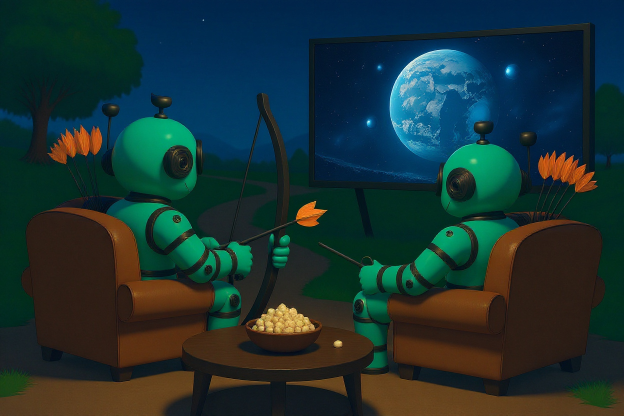Two AI robots watching a movie together