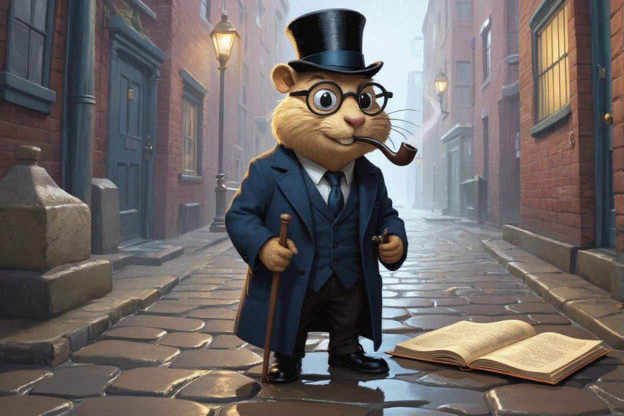 Sherlock Holmes character analyzing data and analytics charts with magnifying glass, representing detective work in understanding website analytics